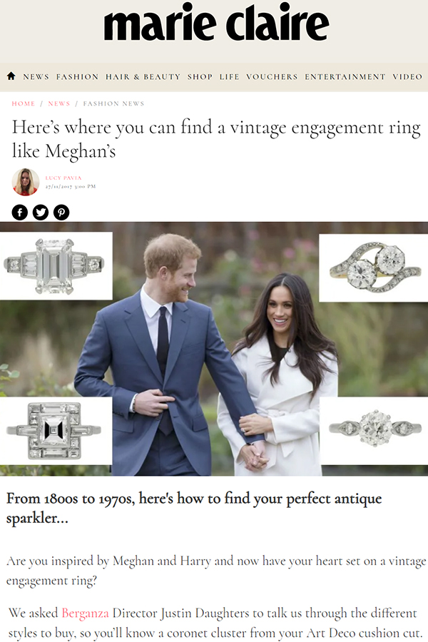 Marie Claire Speaks to Berganza about Antique Engagement Rings