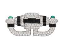 Art Deco onyx, diamond emerald brooch berganza hatton garden