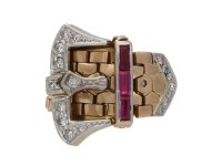 Synthetic ruby and diamond buckle ring berganza hatton garden