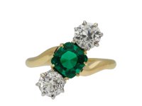 Edwardian Colombian emerald diamond crossover ring hatton garden