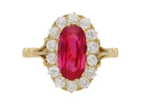front view  Antique natural Burmese ruby and diamond ring, circa 1900. berganza hatton garden
