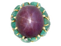 Marchak star ruby, carved emerald 