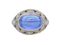 Cabochon sapphire and diamond cluster ring berganza hatton garden