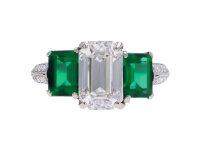 Vintage diamond emerald three stone ring berganza hatton garden