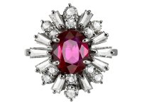 Vintage ruby and diamond cluster ring, circa 1970. 