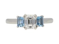 front view Diamond and aquamarine three stone ring