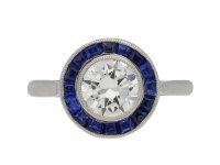 front view  Diamond and sapphire target ring, English, circa 1915. berganza hatton garden