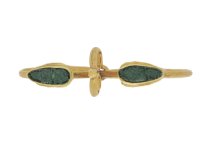 front view Ancient Roman twin ring set with glass, circa 1st 2nd century AD.