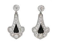 front view Art Deco onyx diamond earrings berganza hatton garden