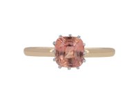 Padparadscha Ceylon sapphire solitaire ring. hatton garden