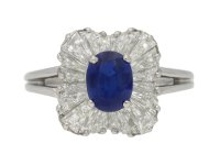 front view  Burmese sapphire and diamond ballerina ring by Oscar Heyman Bros, circa 1970. berganza hatton garden