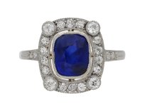 front view Burmese sapphire and diamond cluster ring, circa 1905. berganza hatton garden