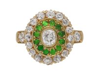 front view Antique diamond and demantoid garnet cluster ring, circa 1900. hatton garden berganza
