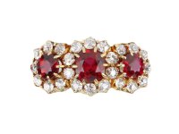 Edwardian ruby and diamond triple cluster ring, English, circa 1905.