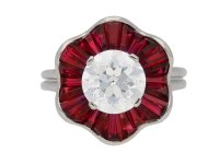 front view Diamond and ruby cluster ring by Oscar Heyman Brothers, circa 1970. berganza hatton garden