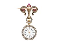 Mellerio Ruby and diamond set fob watch, French, circa 1900.      