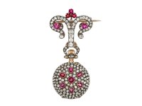 Mellerio Ruby and diamond set fob watch, French, circa 1900.      