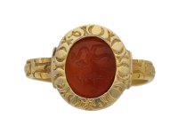 front view Medieval lion entaglio ring, berganza hatton garden  