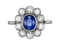 Kashmir sapphire and diamond cluster ring, Austrian, circa 1930.