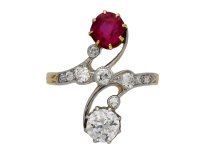 Antique ruby and diamond crossover ring hatton garden berganza