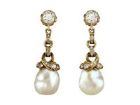 Natural pearl and diamond earrings, circa 1880.