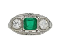 Emerald and diamond three stone ring berganza hatton garden