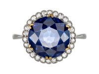 Edwardian Ceylon sapphire and diamond coronet cluster ring, circa 1915.