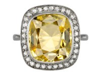Yellow Ceylon sapphire and diamond coronet cluster ring, circa 1920. 