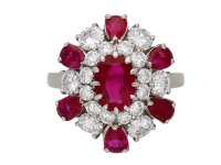 Vintage Burmese ruby diamond cluster ring berganza hatton garden