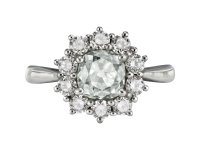 Fancy light yellowish green diamond coronet cluster ring, circa 1970.