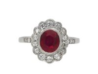 Burmese ruby diamond coronet cluster ring hatton garden