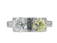 Art Deco fancy light yellow diamond two stone ring hatton garden