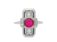 Art Deco Burmese ruby and diamond three stone ring hatton garden