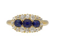 sapphire and diamond three stone cluster ring hatton garden