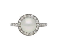 Natural saltwater pearl and diamond cluster ring hatton garden