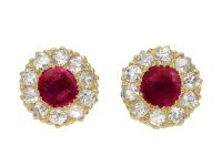 Burmese ruby and diamond cluster earrings. hatton garden