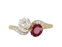 Burmese ruby and diamond cross over ring hatton garden