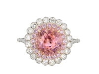 Padparadscha Ceylon sapphire and pink diamond cluster ring.