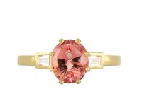 Padparadscha sapphire and diamond flanked solitaire ring hatton garden