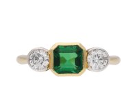 Vintage Emerald and Diamond Three Stone Ring hatton garden