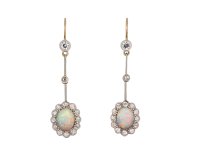 Edwardian Opal and Diamond drop earrings, circa 1915. Hatton Garden