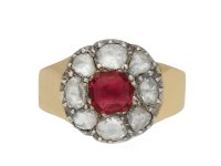 Antique ruby and diamond coronet cluster ring hatton garden