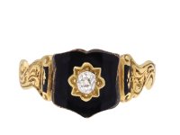 Victorian diamond and enamel memorial ring, English, circa 1862. Hatton Garden