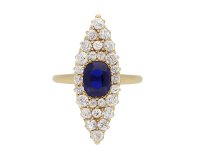 Victorian Billings sapphire and diamond marquise cluster ring, American, circa 1890. Hatton Garden