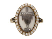 front view Antique diamond and pearl 'urn' memorial ring, circa 1780.
