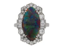 Art Deco black opal diamond ring berganza hatton garden