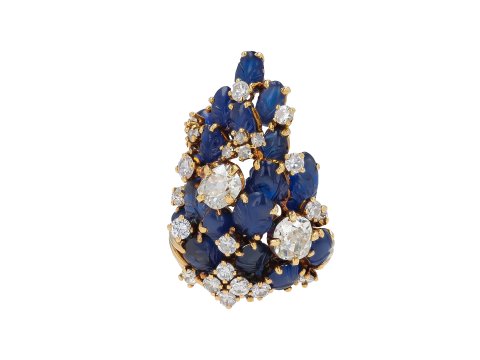 Marchak carved sapphire and diamond cocktail ring hatton garden