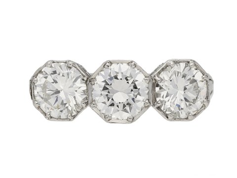 front view antique Marcus Co three diamond ring berganza hatton garden