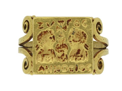 front view Early Byzantine gold marriage ring, circa 4th century AD. berganza hatton garden