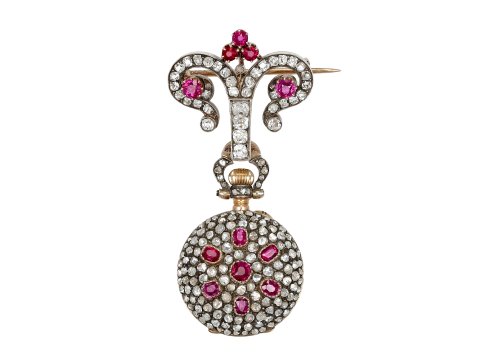Mellerio Ruby and diamond set fob watch, French, circa 1900.      